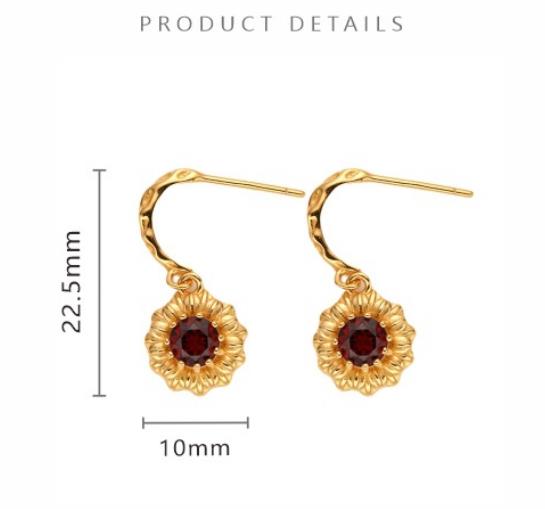 S925 Sterling Silver Stud Earrings Inlaid With Natural Topaz Garnet and Peridot Gemstones